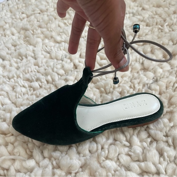 Zyne Green Velvet Lace-Up Mules — Chanel-Inspired Resort Style - Picture 2 of 9